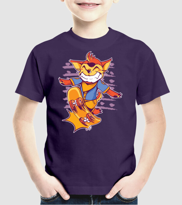 Vulpe Skateboarder model mov pe tricou