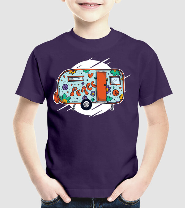 Autorulotă Hippi model mov pe tricou