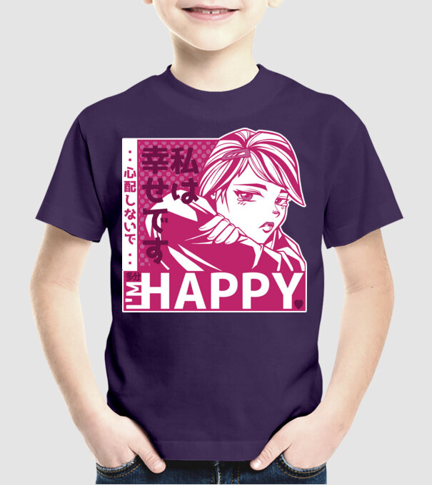 'I''m happy fată Anime antisocială' model mov pe tricou