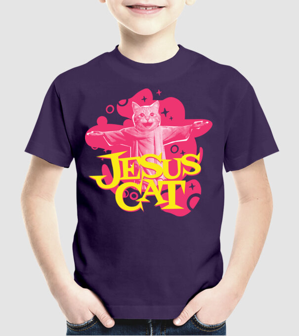 Jesus Cat model mov pe tricou
