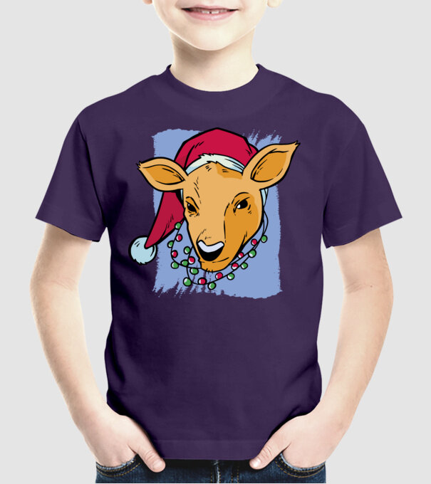 Cerb de Crăciun model mov pe tricou