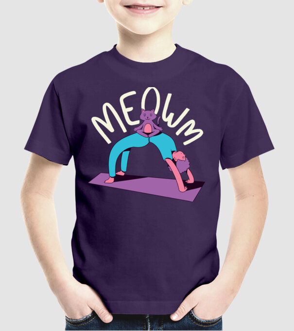 Meowm - Pisică Yoga model mov pe tricou