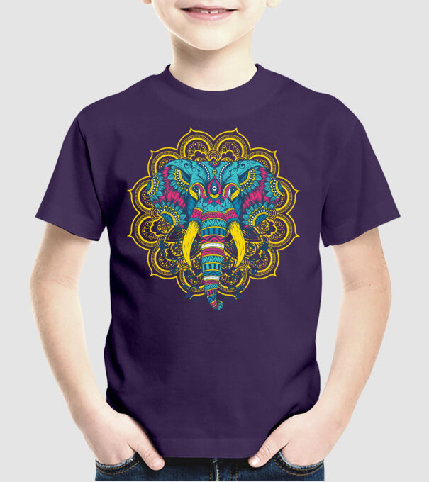 Elefant Mandala Colorat model mov pe tricou