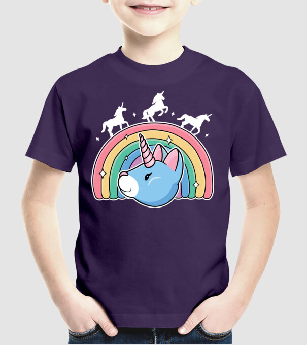 Pisică Unicorn model mov pe tricou