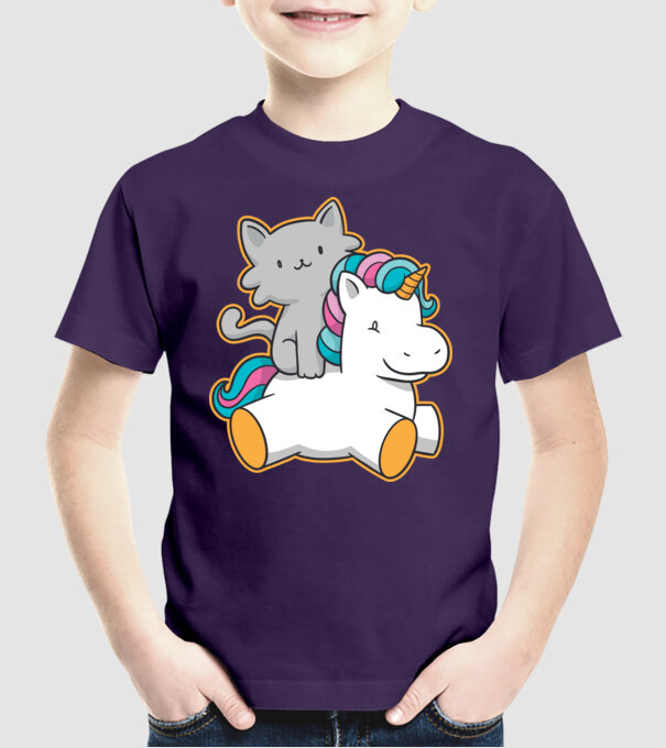 Unicorn Cu pisică model mov pe tricou
