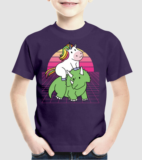 Unicorn pe dinozaur retro model mov pe tricou
