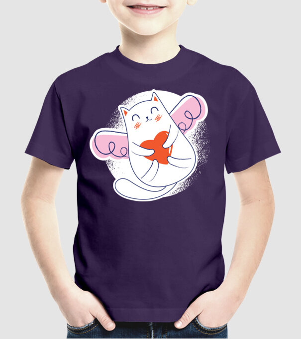 Pisică Valentin model mov pe tricou