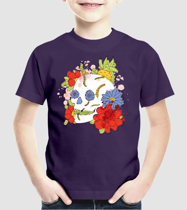 Craniu cu Flori model mov pe tricou