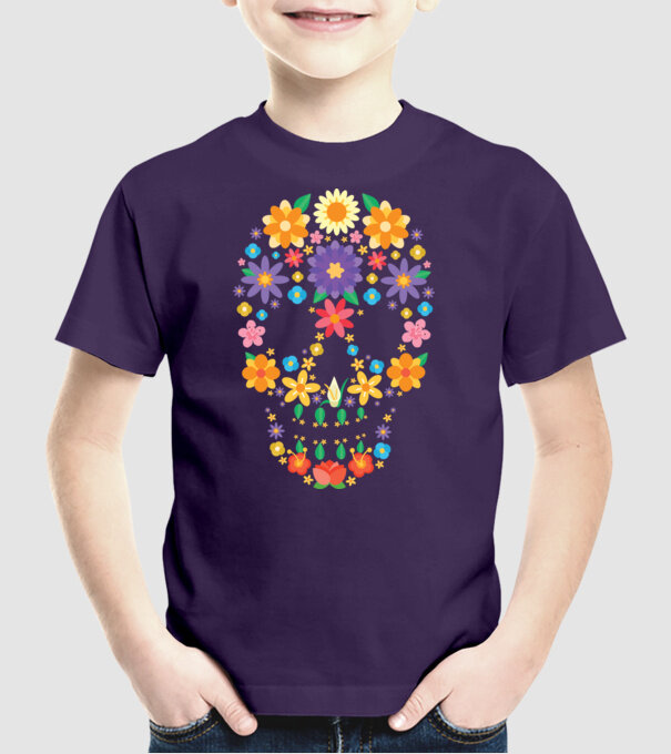 Craniu cu Flori model mov pe tricou
