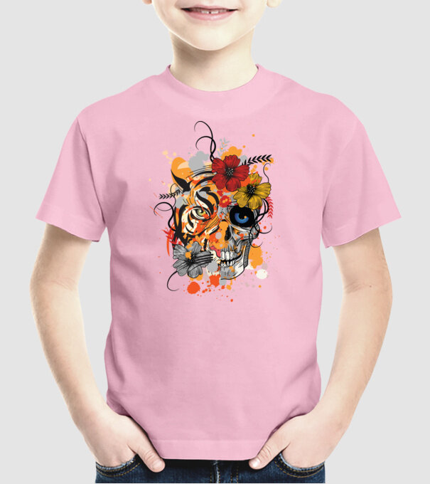 Craniu de tigru abstract model roz deschis pe tricou