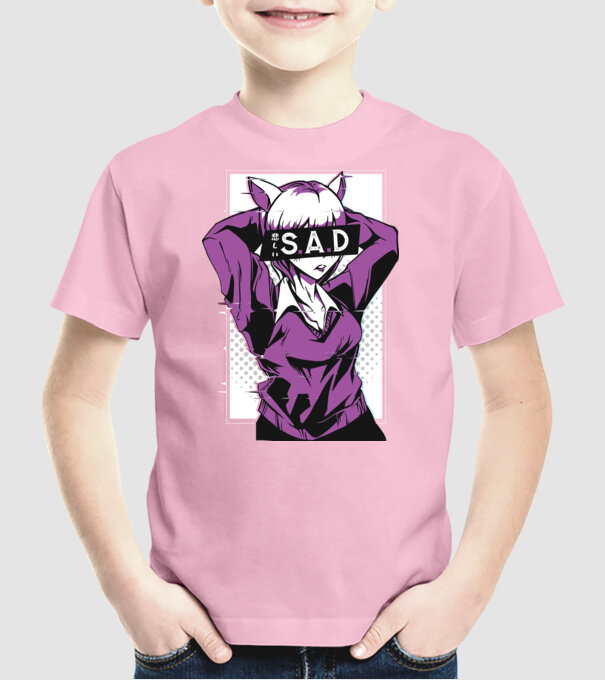 Anime fată tristă model roz deschis pe tricou