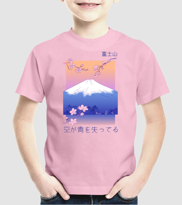 Anime Vaporwave munte model roz deschis pe tricou