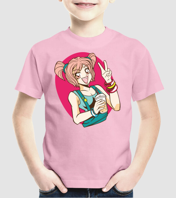 Bobba fată Anime model roz deschis pe tricou