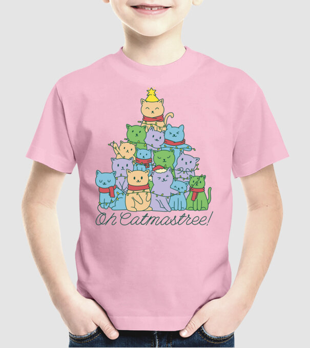 Pom de Crăciun Pisică model roz deschis pe tricou