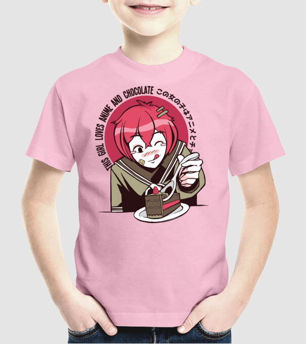 Doar o fată căreia îi place Anime și ciocolata model roz deschis pe tricou