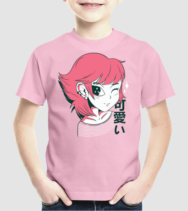 Fată drăguță Anime model roz deschis pe tricou