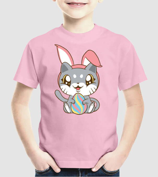 Pisicuță drăguță de Paște model roz deschis pe tricou