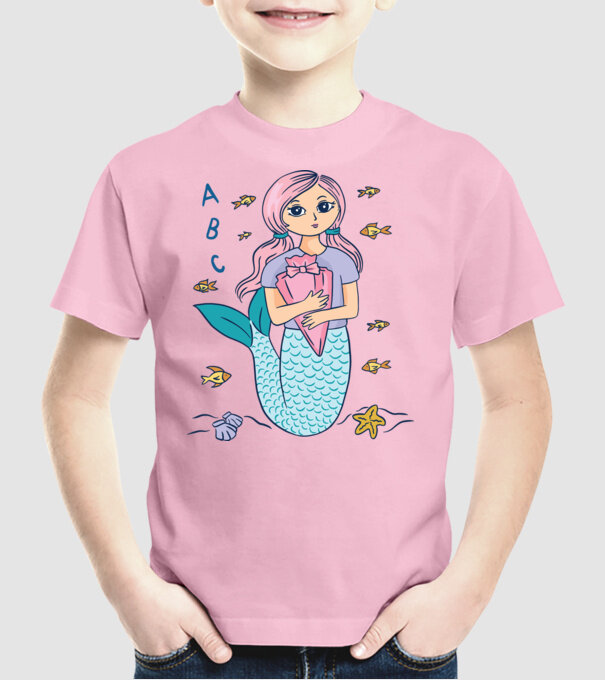 Sirenă Școlăriță drăguță model roz deschis pe tricou