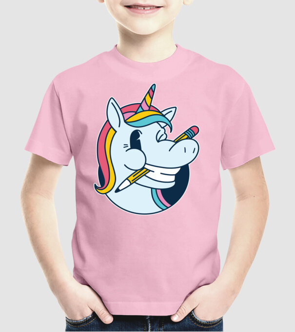 Elev Unicorn drăguț model roz deschis pe tricou