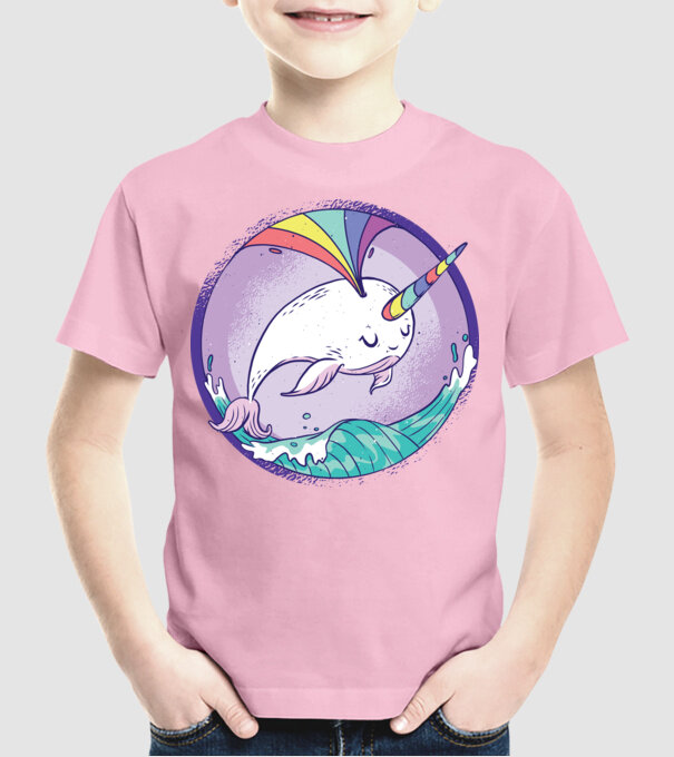 Unicorn drăguț Balenă - Narval model roz deschis pe tricou