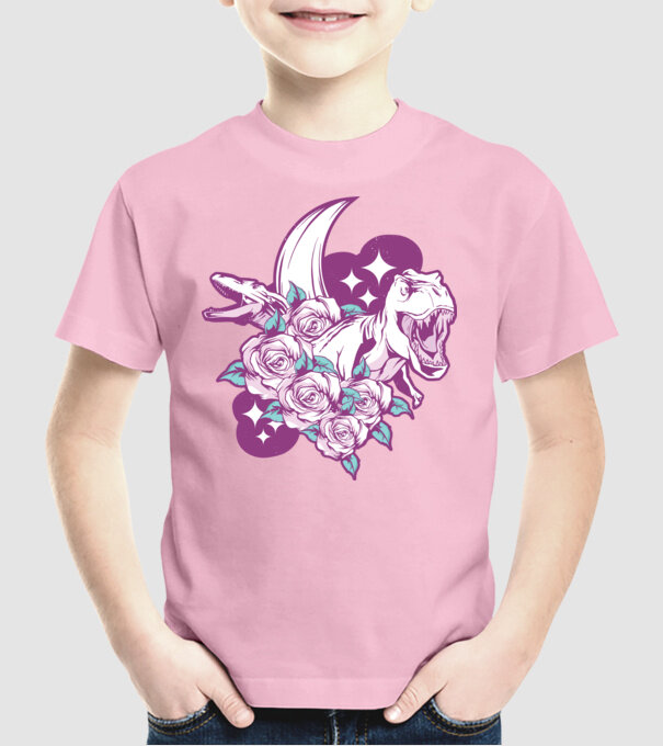 Dinozaur cu trandafiri model roz deschis pe tricou