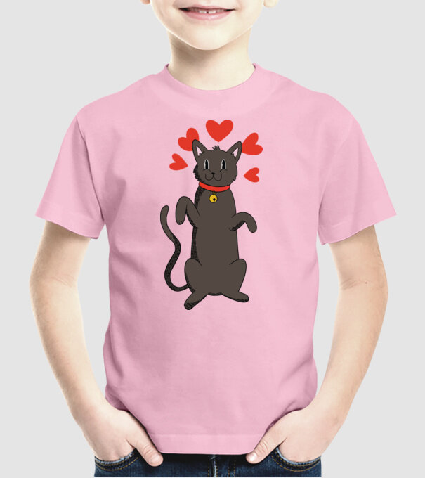 Pisică neagră dragoste model roz deschis pe tricou