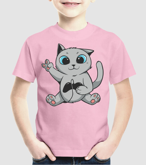 Pisică Gamer model roz deschis pe tricou