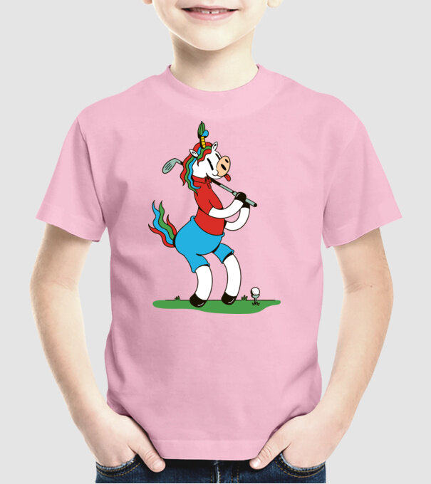 Unicorn jucător de golf model roz deschis pe tricou