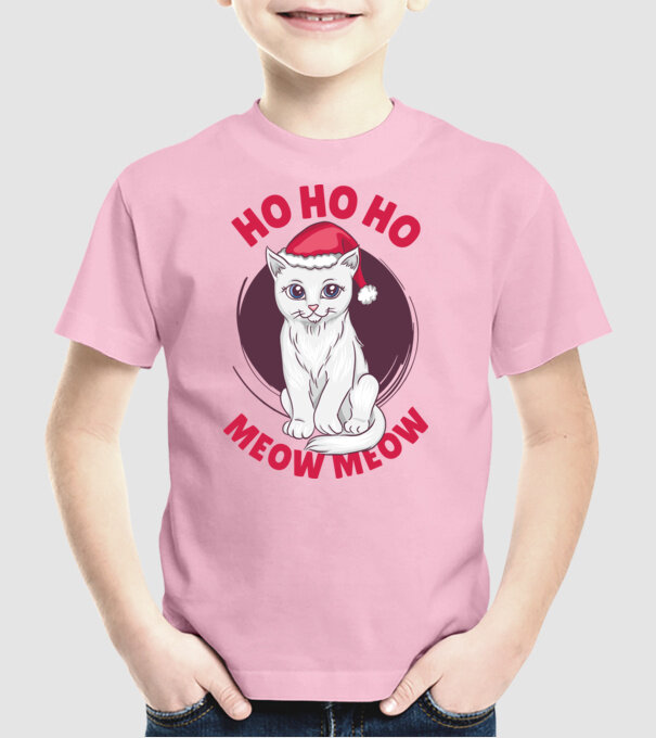 Ho Ho Ho Ho Ho Ho Ho Meow Meow Crăciun cu pisică model roz deschis pe tricou