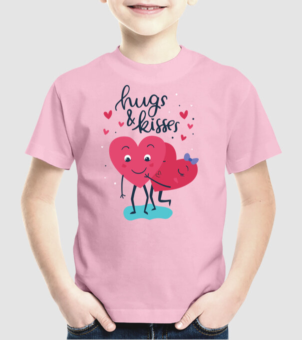 'Hugs and Kisses Tricou drăguț pentru Valentine''s Day' model roz deschis pe tricou