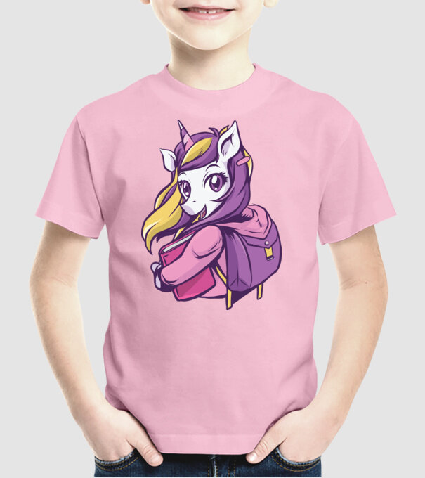 Școlăriță Unicorn model roz deschis pe tricou
