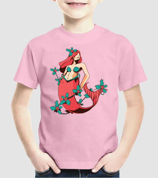 Sirenă de Crăciun model roz deschis pe tricou
