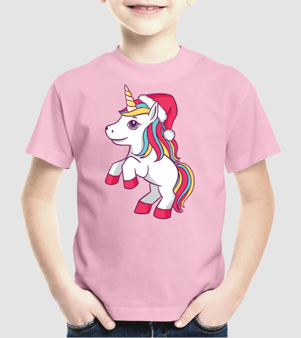 Unicorn de Crăciun model roz deschis pe tricou