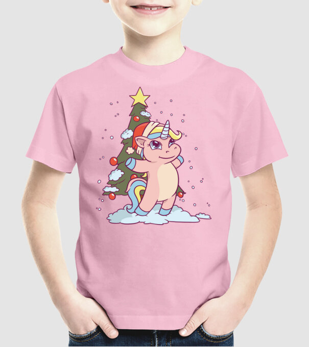 Unicorn de Crăciun model roz deschis pe tricou