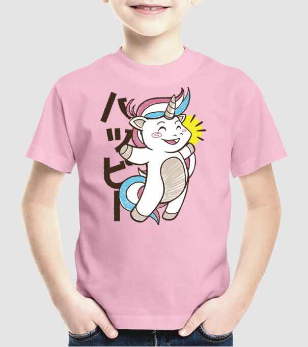 Kawaii unicorn model roz deschis pe tricou