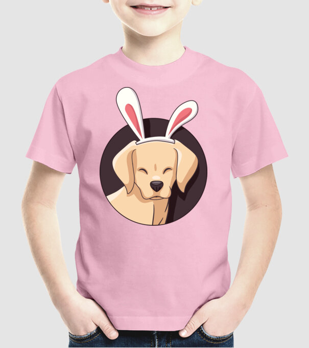 Iepuraș Labrador pentru Paște model roz deschis pe tricou