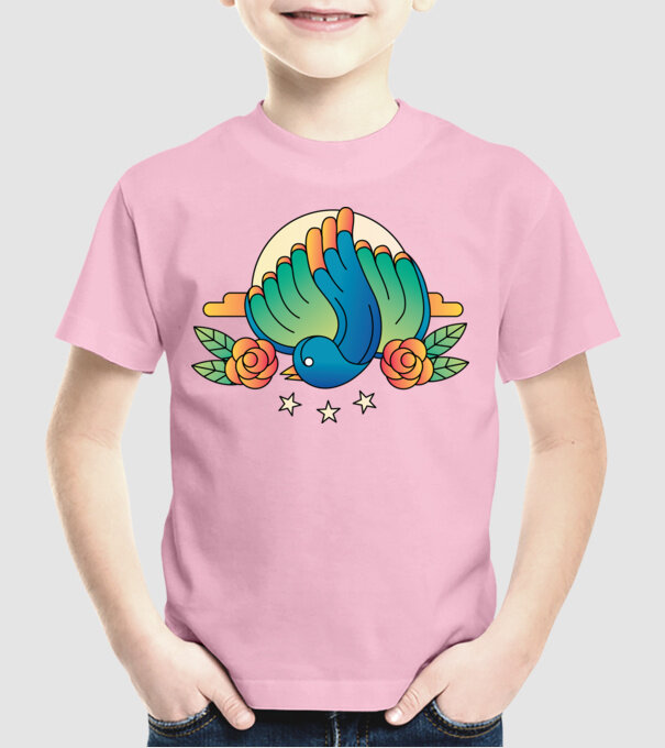 Motiv Pasăre model roz deschis pe tricou