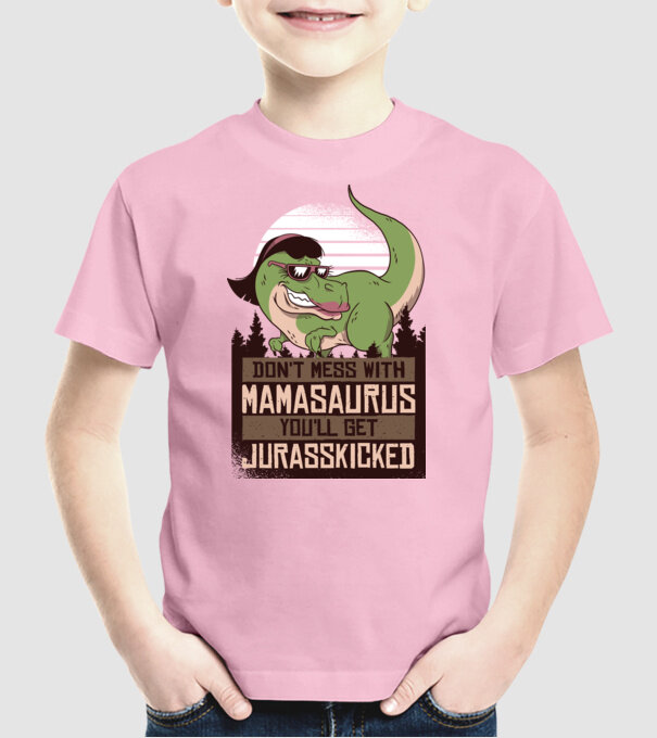 Mamasaurus tricou cu dinozaur model roz deschis pe tricou