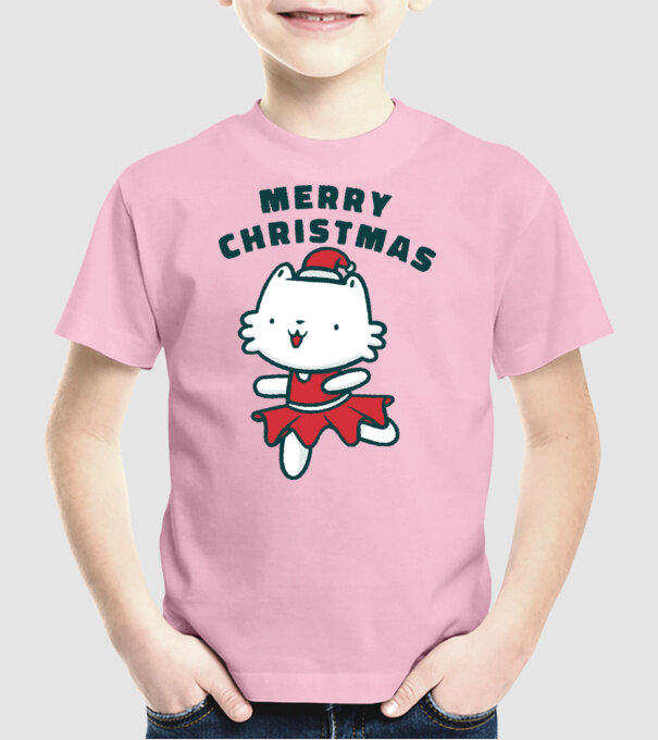 Pisică Merry Christmas model roz deschis pe tricou