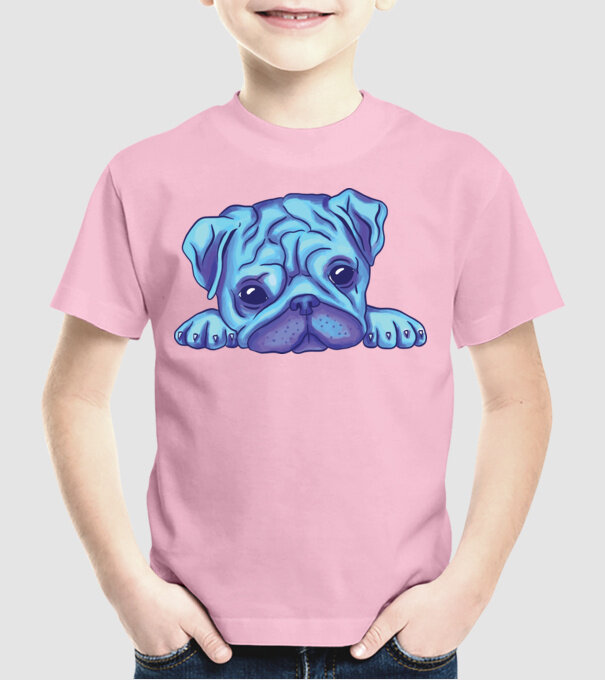 Cap de Mops acuarelă model roz deschis pe tricou