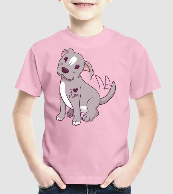 Pitbull - I Love Mom model roz deschis pe tricou