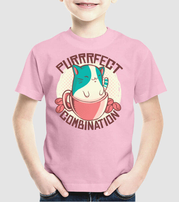Purrrfect Combination Cafea cu pisică model roz deschis pe tricou