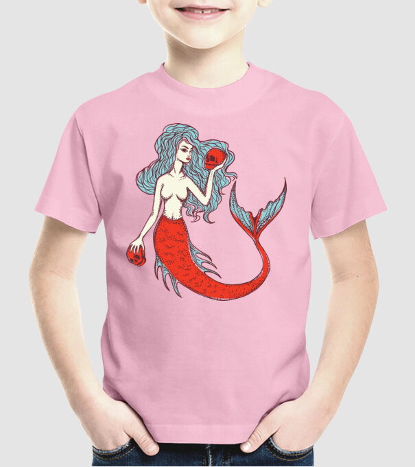 Sirenă cu craniu model roz deschis pe tricou