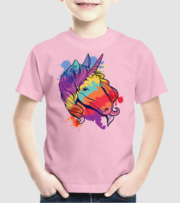 Curcubeu colorat Unicorn tricou model roz deschis pe tricou