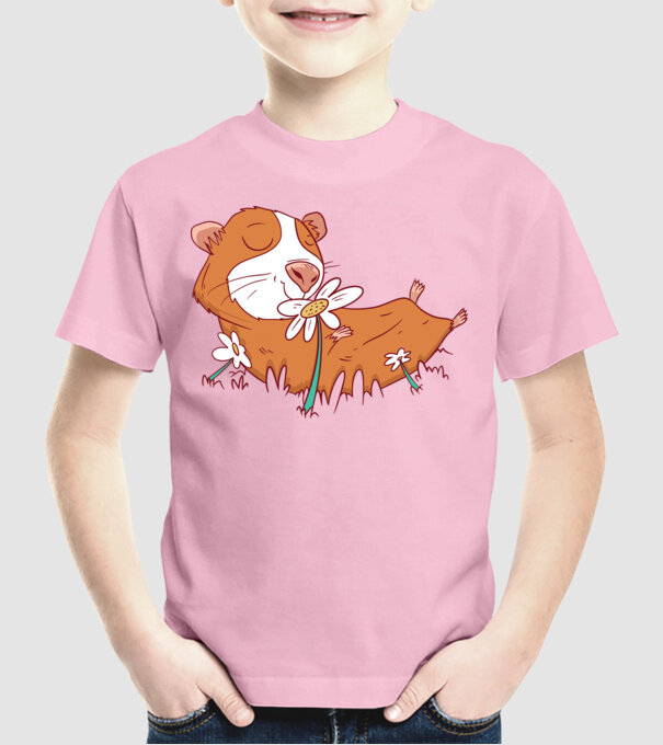 Porcușor de Guineea pe câmp model roz deschis pe tricou