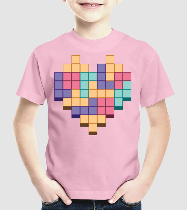 Inimă Tetris model roz deschis pe tricou