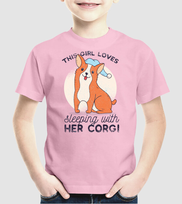 This Girl Loves sleeping with her Corgi model roz deschis pe tricou