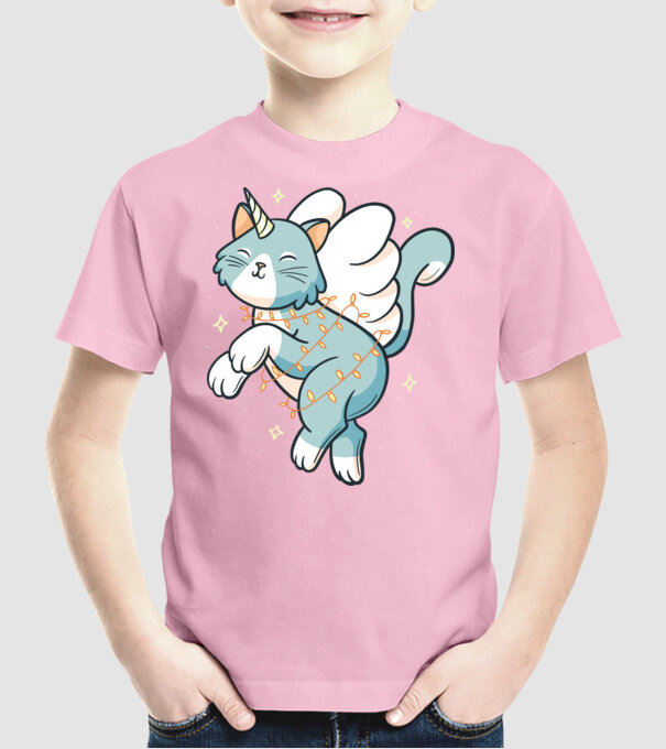 Pisică Unicorn model roz deschis pe tricou