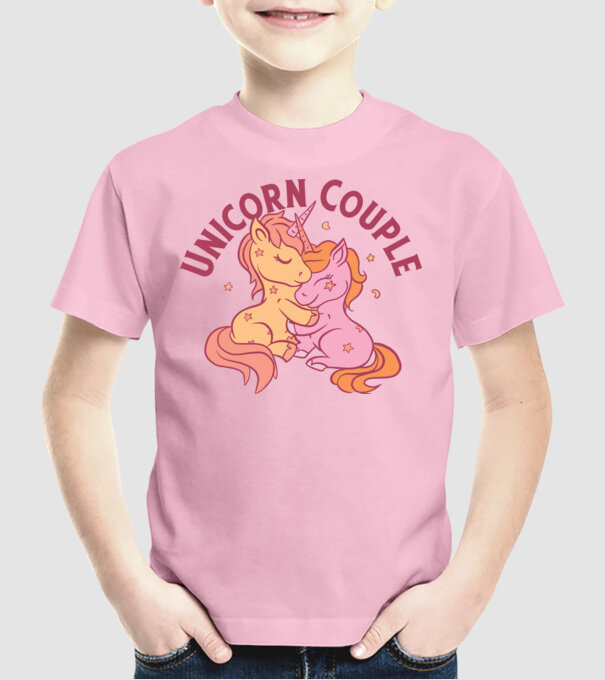 Pereche Unicorn model roz deschis pe tricou