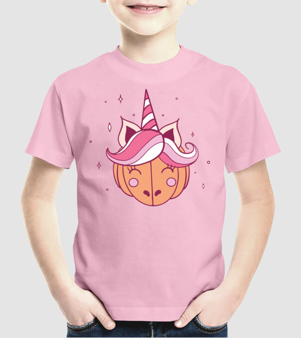 Unicorn Dovleac model roz deschis pe tricou